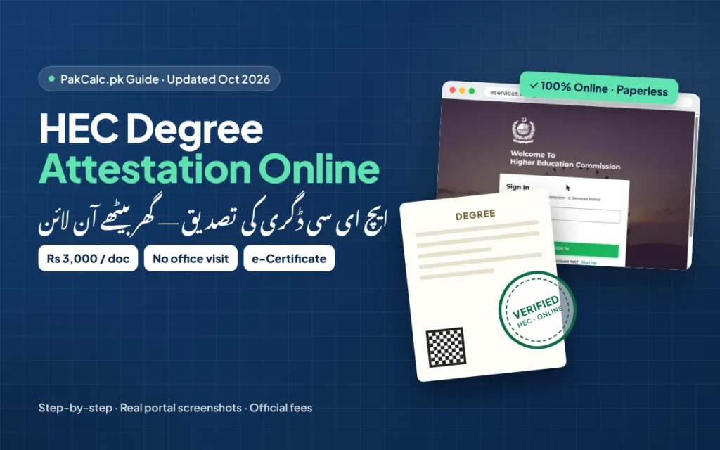 HEC degree attestation online 2026 guide cover in English and Urdu