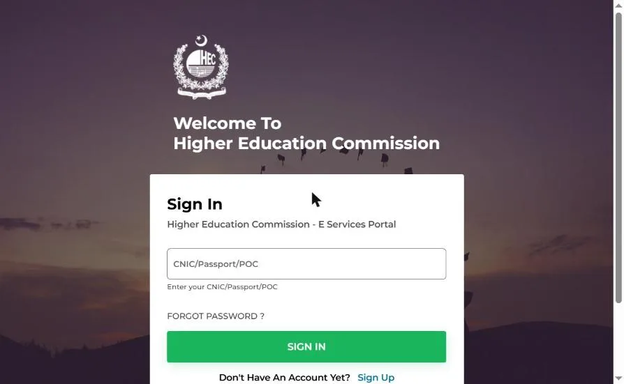 HEC eServices portal sign-in page