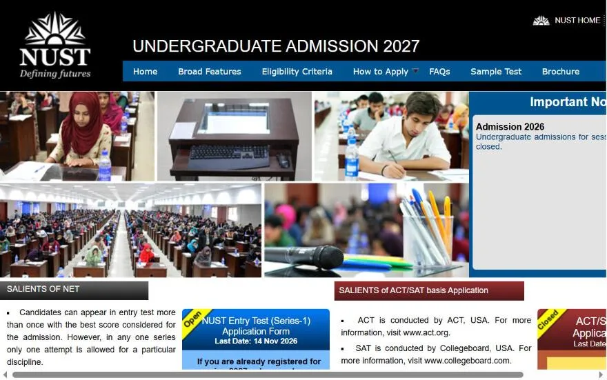 NUST undergraduate admission 2027 portal